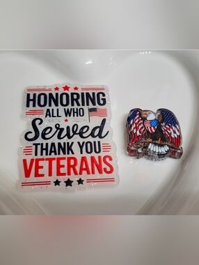 Veterans Flatback Focal Beads USA Eagle Flag Flats Memorial Day Badge Holiday